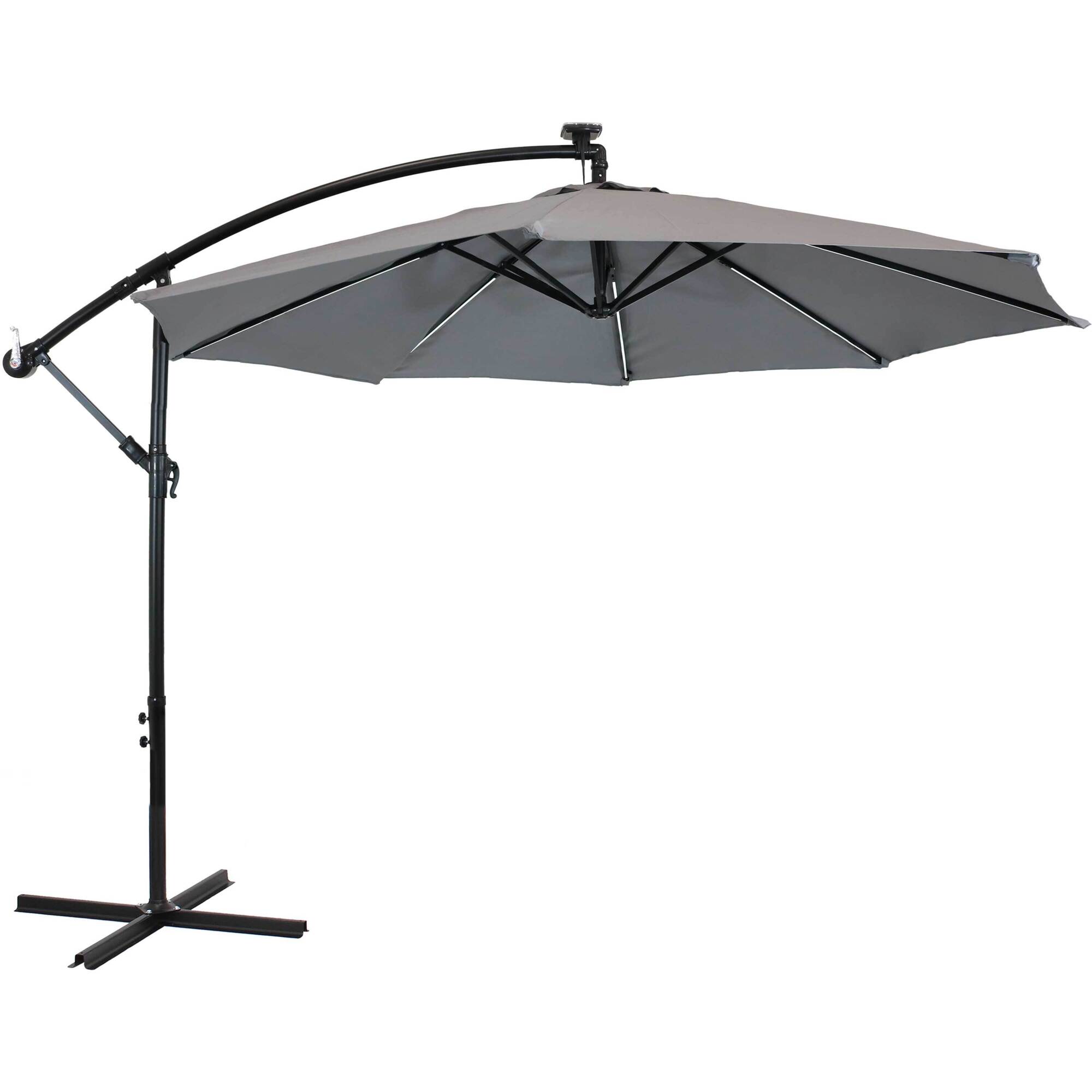 Sunnydaze Decor, 9ft. Offset Patio Umbrella with Solar Lights - Smoke, Canopy Diameter 9.5 ft, Shape Octagon, Model# RUL-106